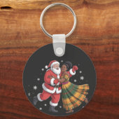 アフリカのサンタ夫人クロース踊りアフリカ系アメリカ キーホルダー (正面)