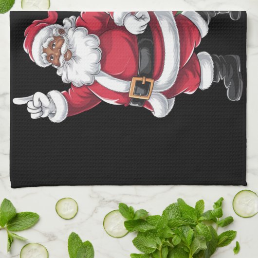 アフリカのサンタ夫人クロース踊りアメリカのクリスマス キッチンタオル (折り畳み)