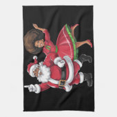 アフリカのサンタ夫人クロース踊りアメリカのクリスマス キッチンタオル (縦)