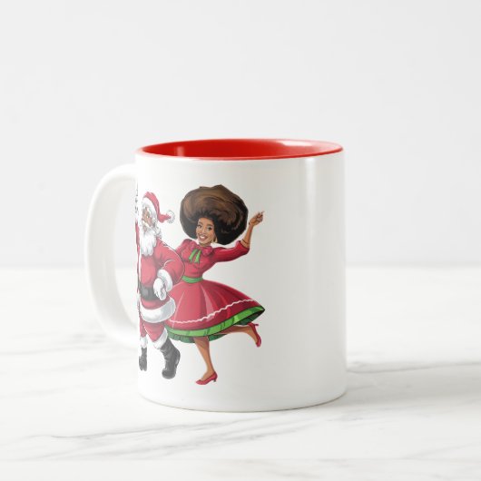 アフリカのサンタ夫人クロース踊りアメリカのクリスマス ツートーンマグカップ (正面左)