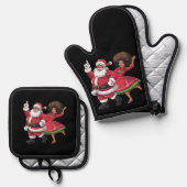 アフリカのサンタ夫人クロース踊りアメリカのクリスマス 鍋つかみ&鍋敷きセット (正面/裏面)