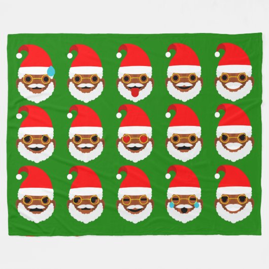 アフリカのサンタ絵文字エモチコン フリースブランケット (正面(横))