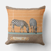 アフリカのシマウマタンのオレンジおよび青の装飾用クッション クッション (正面)