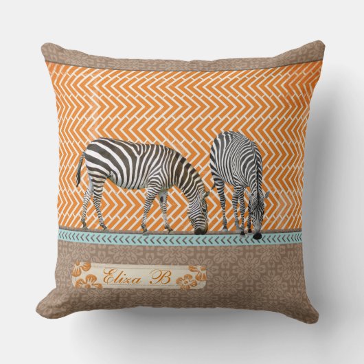 アフリカのシマウマタンのオレンジおよび青の装飾用クッション クッション (正面)