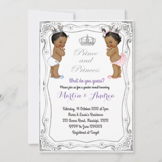 アフリカのシルバープリンスまたはプリンセスジェンダーの発表 招待状 (正面)