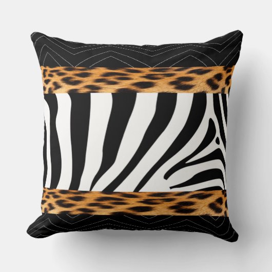 アフリカのゼブラとヒョウのプリント クッション (正面)