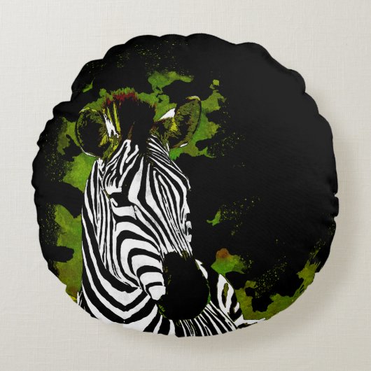 アフリカのゼブラの夜 ラウンドクッション (正面)