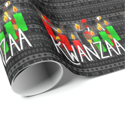 アフリカのダンサーと共にクワンザがキナーラキャンドルに火を付ける ラッピングペーパー (ロールコーナー)