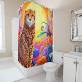 アフリカのチーターとフクロウと太陽の色の渦巻き旋回 シャワーカーテン (インサイチュ)