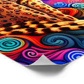 アフリカのチーターとフクロウと太陽の色の渦巻き旋回 ポスター (角)