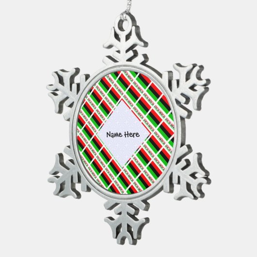 アフリカのディアスポラまたはアメリカ国旗のタイル個人用 スノーフレークピューターオーナメント (右)