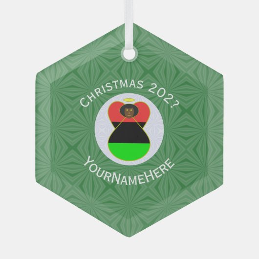アフリカのディアスポラ・エンジェル・クリスマスパーソナライズされた国旗 ガラスオーナメント (正面)
