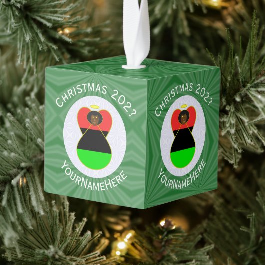 アフリカのディアスポラ・エンジェル・クリスマスパーソナライズされた国旗 キューブオーナメント (ツリー)