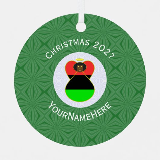 アフリカのディアスポラ・エンジェル・クリスマスパーソナライズされた国旗 メタルオーナメント (正面)