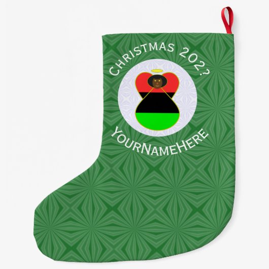 アフリカのディアスポラ・エンジェル・クリスマスパーソナライズされた国旗 ラージクリスマスストッキング (裏面)