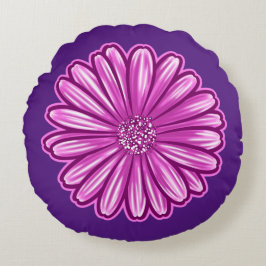 アフリカのデイジーの花、リアルなイラストレーション ラウンドクッション