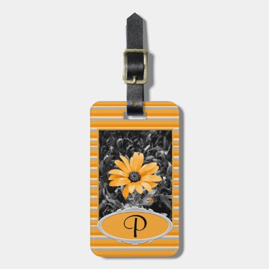 アフリカのデイジー写真とモノグラム前面 ラゲッジタグ (正面縦)