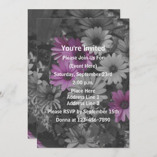 アフリカのデイジー フラワー パーティー 招待状 (正面/裏面)