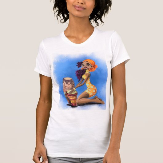 アフリカのドラマーの女の子Tシャツ Tシャツ (正面)