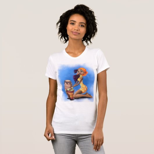アフリカのドラマーの女の子Tシャツ Tシャツ (正面フル)