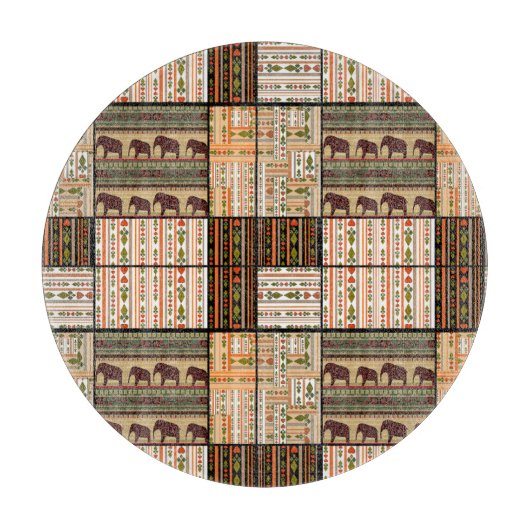 アフリカのパッチワーク象：装飾的な質感 カッティングボード (正面)