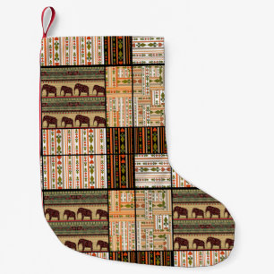 アフリカのパッチワーク象:装飾的な質感 スモールクリスマスストッキング