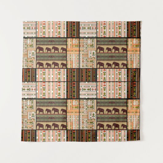 アフリカのパッチワーク象:装飾的な質感 タペストリー (正面)