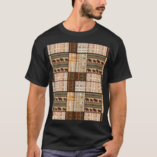 アフリカのパッチワーク象:装飾的な質感 Tシャツ (正面)