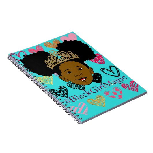 アフリカのパフの黒の女の子の魔法の螺線形ノート ノートブック (右側)