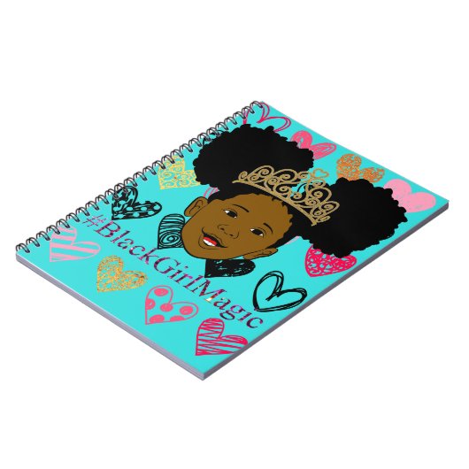 アフリカのパフの黒の女の子の魔法の螺線形ノート ノートブック (左側)