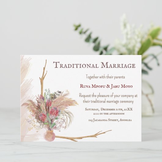 アフリカのパンパスプロテア伝統的ント結婚 招待状 (スタンド正面)