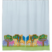 アフリカのフォークアートの様式化されたジャングル動物 シャワーカーテン (正面)