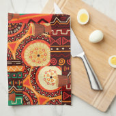 アフリカのブラックケンテの部族の模様の装飾 キッチンタオル (四つ折り)