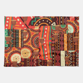 アフリカのブラックケンテの部族の模様の装飾 キッチンタオル