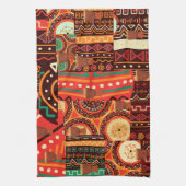 アフリカのブラックケンテの部族の模様の装飾 キッチンタオル (縦)