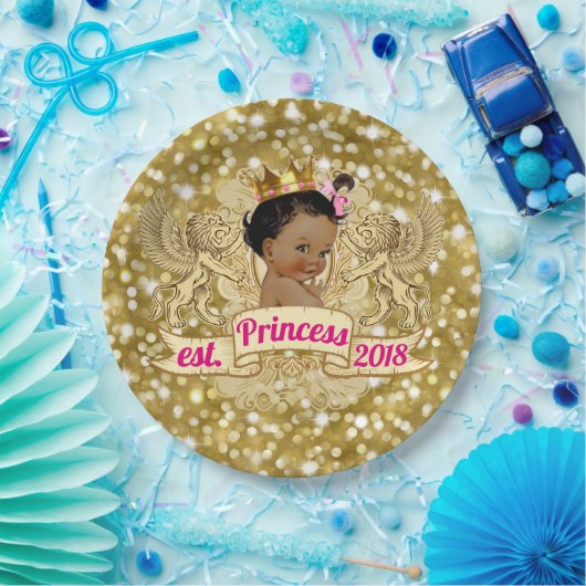 アフリカのプリンセスのピンクおよび金ゴールドのグリッターのプレート ペーパープレート (パーティー)