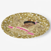 アフリカのプリンセスのピンクおよび金ゴールドのグリッターのプレート ペーパープレート (アングル)