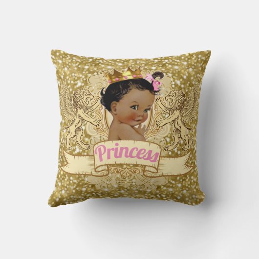 アフリカのプリンセスのピンクおよび金ゴールドのグリッターの枕 クッション (裏面)