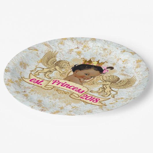アフリカのプリンセスの大理石の白および金ゴールドプレート ペーパープレート (アングル)