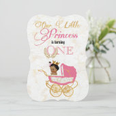 アフリカのプリンセス ファンシー ピンク|ゴールド 1歳の誕生日 招待状 (スタンド正面)