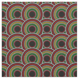 アフリカのプリント円のパターン(赤金ゴールド緑) ファブリック