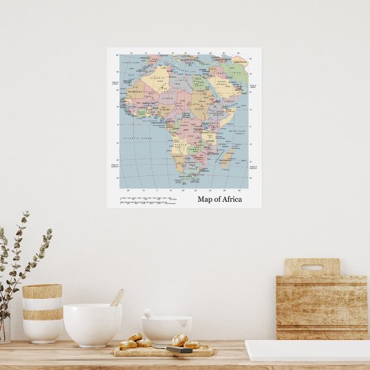 アフリカのモダン日大陸の政治地図 ポスター (キッチン)