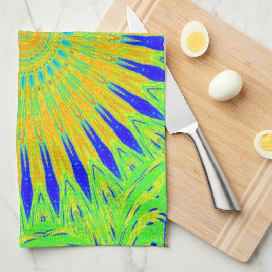 アフリカのモチーフデザインのグリーンと金ゴールドアートプリント キッチンタオル (四つ折り)