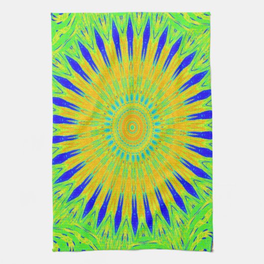 アフリカのモチーフデザインのグリーンと金ゴールドアートプリント キッチンタオル (縦)