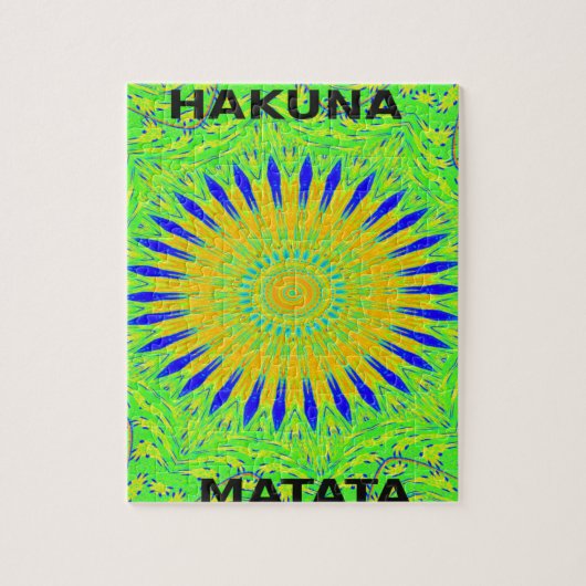 アフリカのモチーフデザインのグリーンと金ゴールドアートプリント ジグソーパズル (縦)