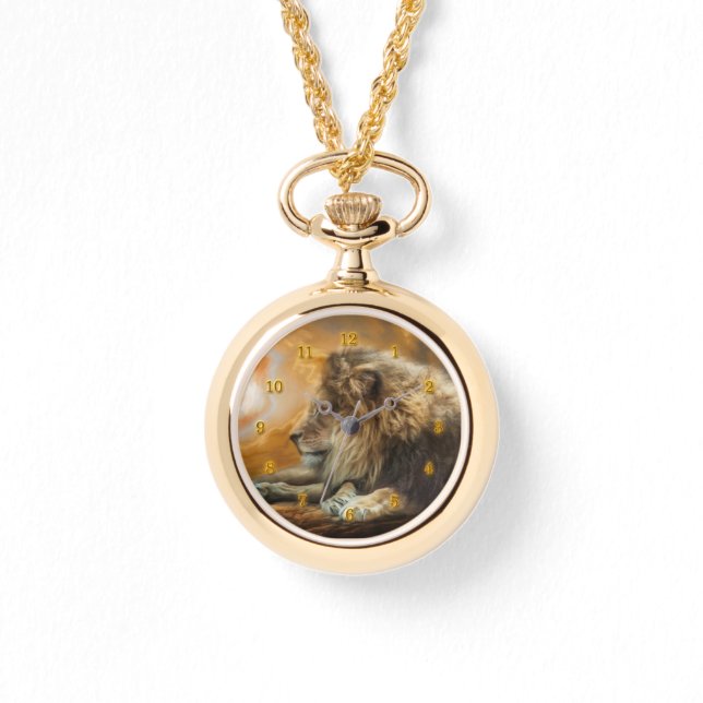 アフリカのライオンが狩りを待つ 腕時計 (正面)