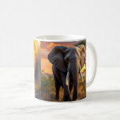 アフリカのライオンと象の野生動物マグ コーヒーマグカップ (正面右)