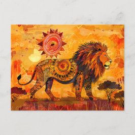 アフリカのライオンポートレートの部族スタイル シーズンポストカード