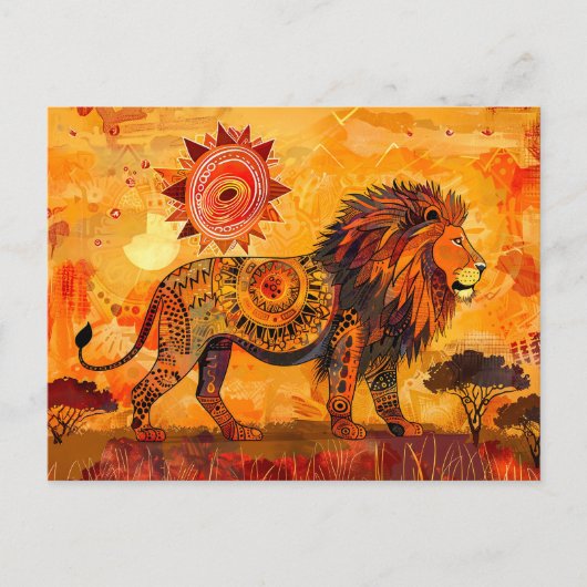アフリカのライオンポートレートの部族スタイル シーズンポストカード (正面)