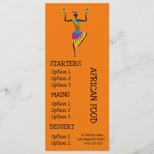 アフリカのレストラン Dinner Menu メニュー (正面)